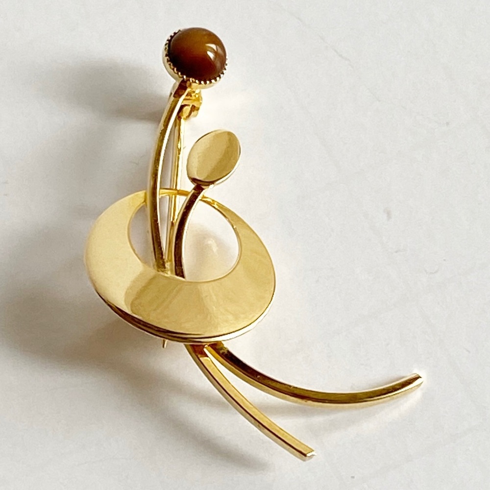 Vintage Gold Filled Tiger's Eye Retro Pin Brooch